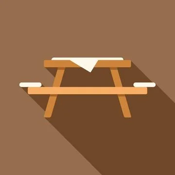 Wooden picnic table with tablecloth casting long shadow Stock Illustration