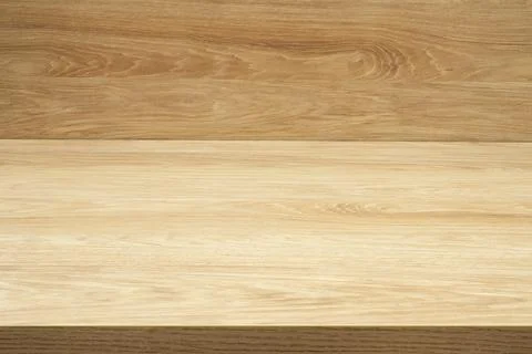 Wooden pine surface, empty blank desk or table as mockup or backdrop Foto stock