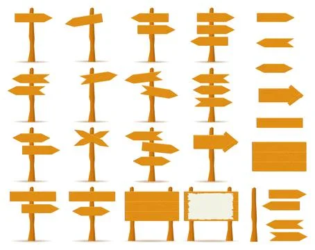 Wooden plank pointers. Wooden direction signs. Vector illustration. Stock Illustration