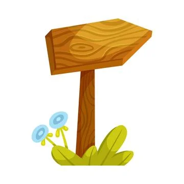 Wooden Plaque and Signboard on Pole Vector Illustration Stock Illustration