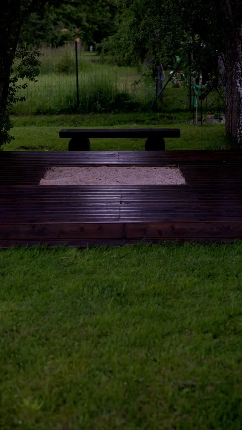 Wooden Platform with Rectangular Cutout in Park Setting Video stock 296561255