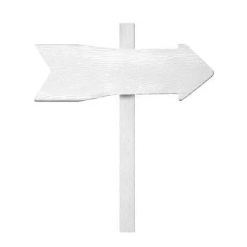 Wooden pointer with arrow-shaped board on white background Foto stock