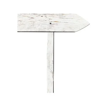 Wooden pointer with arrow-shaped board on white background Foto stock