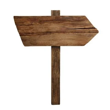 Wooden pointer with arrow-shaped board on white background Foto stock