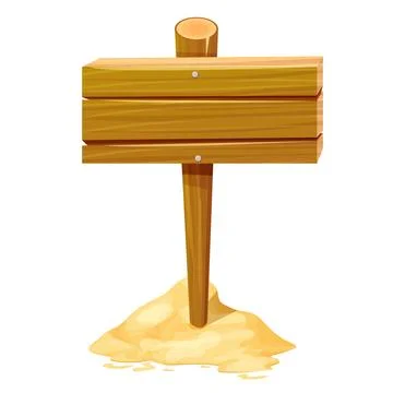 Wooden pointer, directional sign with sand in cartoon style isolated on white Stock Illustration