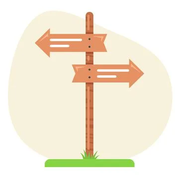 Wooden pointer with multidirectional arrows in the village. Stock Illustration