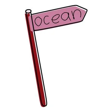 Wooden pointer to Ocean. Summer signpost flat Vector Cartoon and Linear illus Stock Illustration