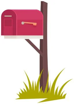 Wooden post with closed mailbox. Postal container for storing letters and parcel Stock Illustration