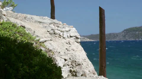 Wooden Posts at the Coast Stock Footage 25365988