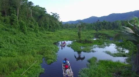 Wooden rafts on amazon Stock Footage 60034218