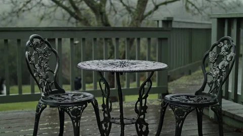 Wooden Railing in the Rain - Log 스톡 동영상 84899597