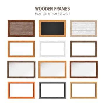 Wooden Rectangle Banners Set Stock Illustration