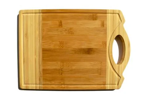 Wooden rectangular cutting board isolated on white background. Top view Stock Photos