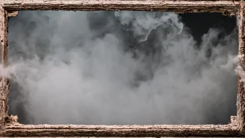 Wooden rectangular frame on a black background, moving smoke in the backgroun Vídeos de archivo 273954435