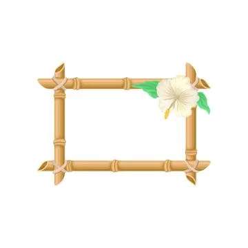 Wooden rectangular frame made of bamboo sticks and white flower vector Stock Illustration