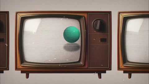 Wooden Retro Television Sets with Bouncing Pastel Balls on Screens Stock Footage 346783273