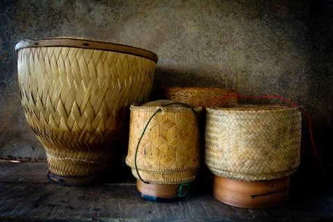 Wooden rice box thai style still life Stock Photos