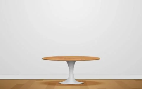 Wooden round table in the white studio room Stock Illustration