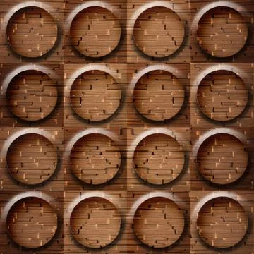 Wooden rounded abstract blocks stacked for seamless background, structuring a Stock Illustration