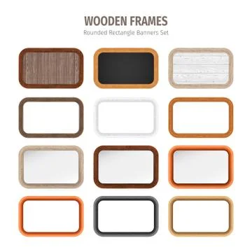 Wooden Rounded Rectangle Banners Set Stock Illustration