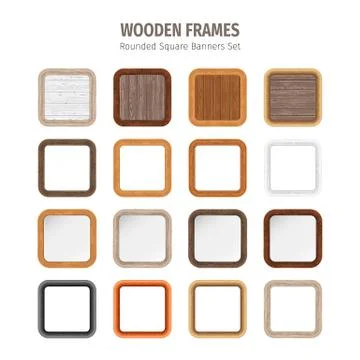 Wooden Rounded Square Banners Set Stock Illustration