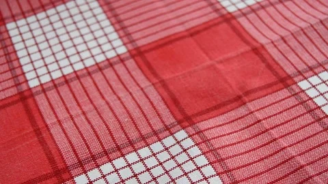 A wooden rustic table is set with a red napkin, close-up Stock Footage 302374617
