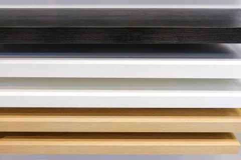 Wooden samples of different types of material. Stock Photos