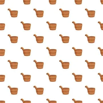 Wooden sauna buckets repeating pattern on white background Stock Illustration