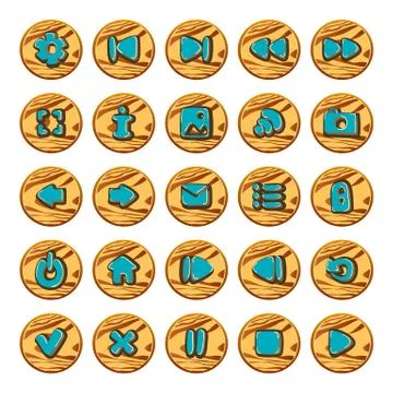Wooden set of vector game interface elements イラスト素材