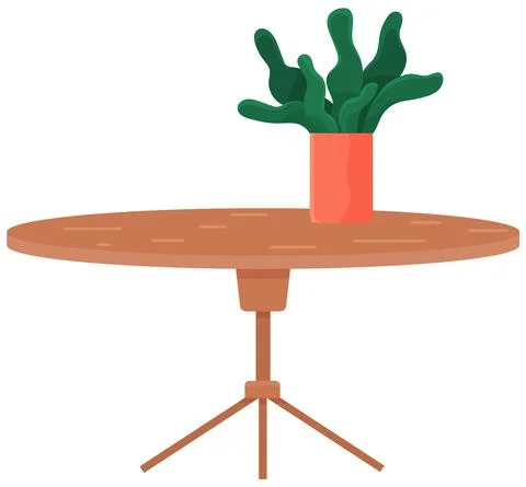 Wooden side table in flat style. Furniture for room interior design. Houseplant Stock Illustration