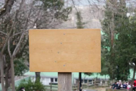 Wooden sign in the a park with copy space concept. Fotos de archivo