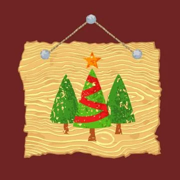 Wooden sign with trees Illustrazione stock