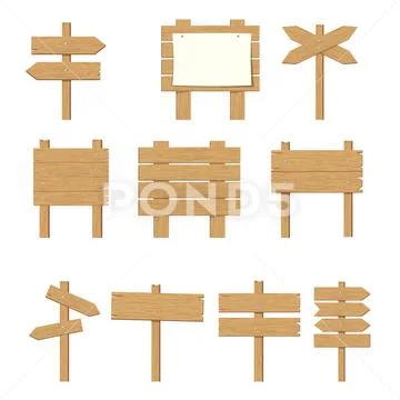 Wooden signboards, wood arrow sign set. Stock Illustration