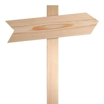 Wooden signpost with arrow-shaped pointer isolated on white Stock Photos