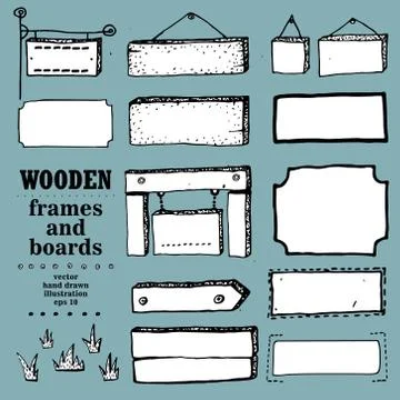 Wooden signs, frames, boards. Vector icon set Stock Illustration