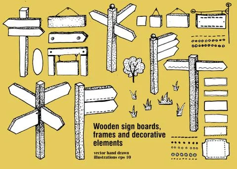 Wooden signs, frames, boards. Vector icon set Illustrazione stock