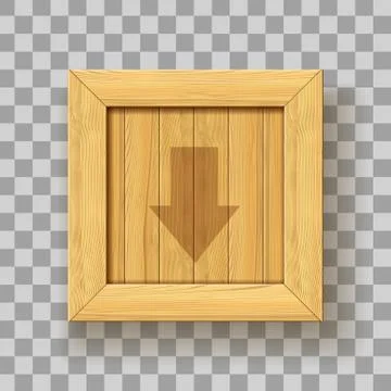 Wooden simple square vector container with red arrow Stock Illustration