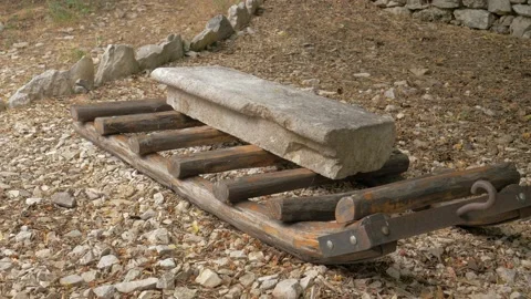 Wooden sledges for transporting heavy loads, so-called „smuk”. Stock Footage 137874341
