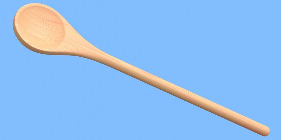 Wooden solid spoon or kitchen utensils on blue background. Stock Illustration