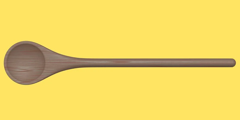Wooden solid spoon or kitchen utensils on yellow background. Illustrazione stock