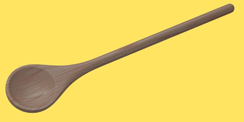 Wooden solid spoon or kitchen utensils on yellow background. Illustrazione stock
