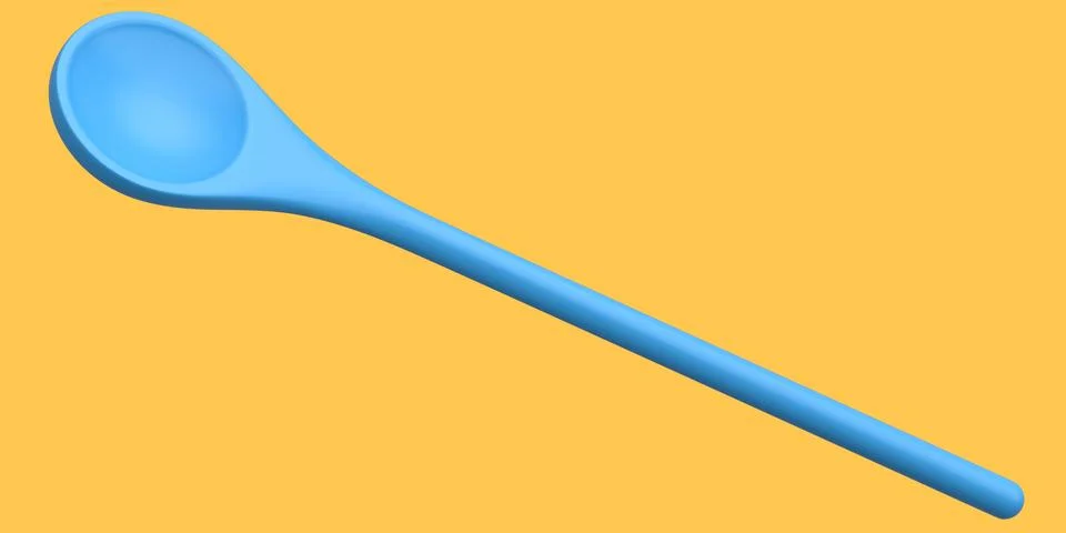 Wooden solid spoon or kitchen utensils on orange background. Stock Illustration