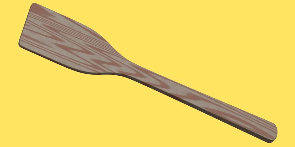 Wooden solid turner or kitchen utensils on yellow background. Illustrazione stock