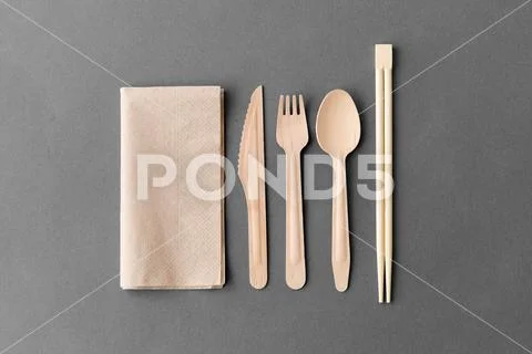 Wooden spoon, fork, knife and chopsticks Stock-Fotos