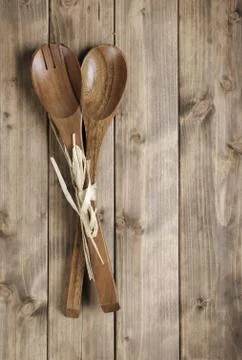 Wooden spoon with a fork Stock Photos