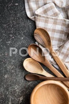Wooden spoons and bowl. Stock Photos