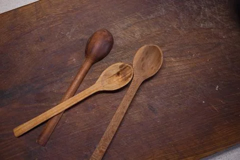 Wooden spoons in the kitchen Stock Photos