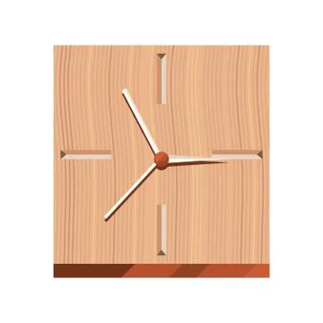Wooden square clock on white background Stock Illustration