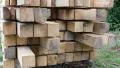 Wooden squared timbers for the building of a wooden house HD Footage