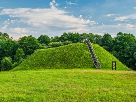 Wooden Stairs to The Top of The Mound. Historic Burial Mound, Lithuania Stock Photos